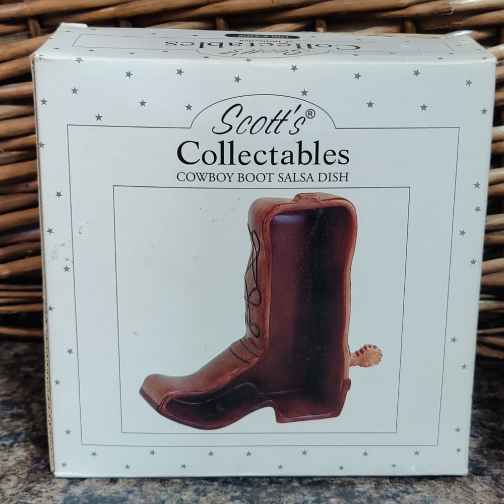 Scott’s Collectibles Cowboy Boot Salsa Dish, 7" tall, toe to heel 5.75".
